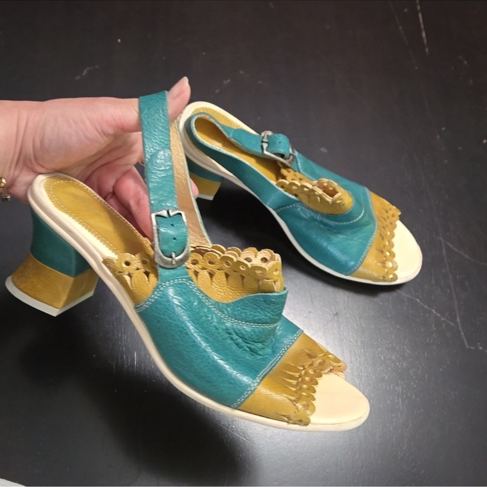 EJECT Soft Leather Teal and Mustard Women's Heels / Sling-backs Sz 39